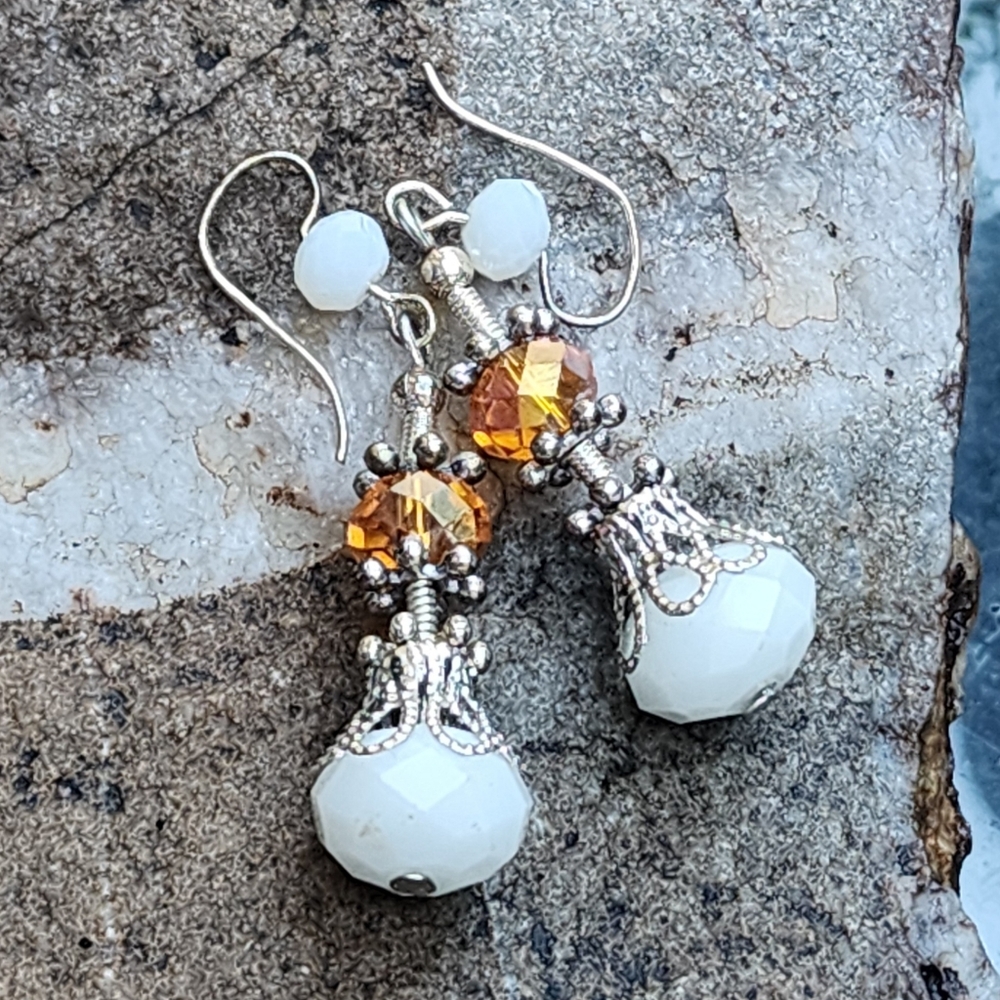 ❤️ Bright Orange White Crystals Lightweight Silver Earrings Sparkling Jewelry